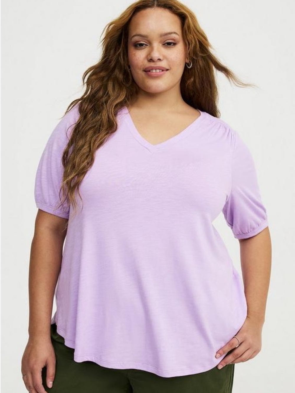 NWT Torrid Vintage Slub V-Neck Tee Purple Crocus Petal Size 1X 14/16